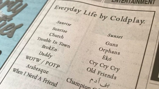Coldplay sneaks ads in local papers to promote new album