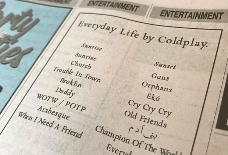 Coldplay sneaks ads in local papers to promote new album