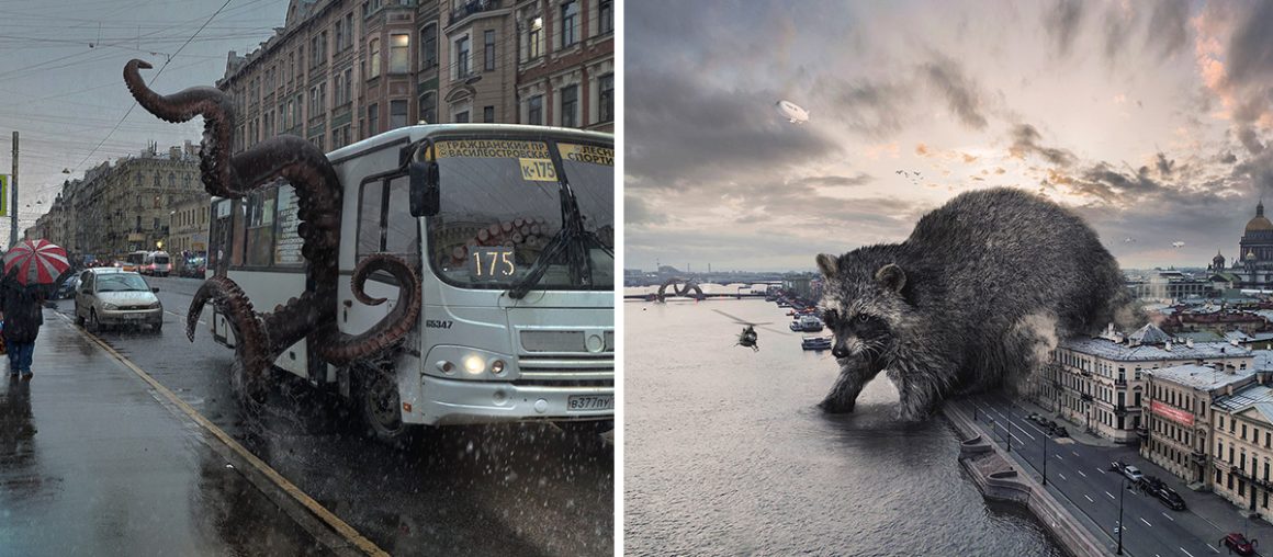 Massive Wild Animals Wander Russian Streets in Surreal Composites by Vadim Solovyov