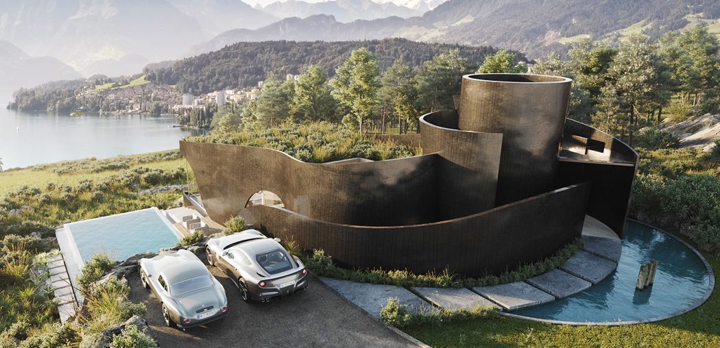Concrete ribbons define this unusual concept house’s architecture