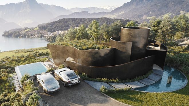 Concrete ribbons define this unusual concept house’s architecture