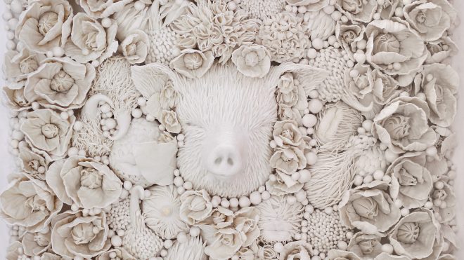 Porcelain Fauna and Human Anatomy Embedded into Thick Botanical Fields by Artist Melis Buyruk
