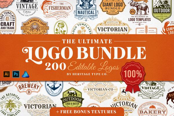 The Ultimate Vintage Logo Bundle - 200 Editable Logo Templates