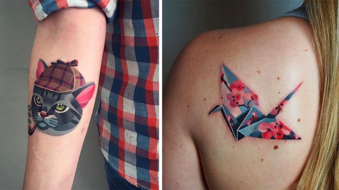 Technicolor Animal Portraits Inked in Watercolor Tattoos by Sasha Unisex