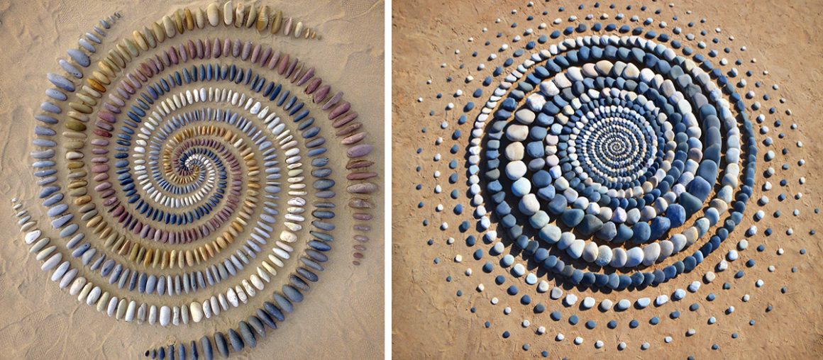 Stones, Leaves, and Shells Whorl in Hypnotic Land Art by Jon Foreman