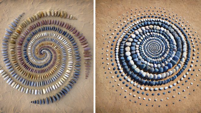 Stones, Leaves, and Shells Whorl in Hypnotic Land Art by Jon Foreman