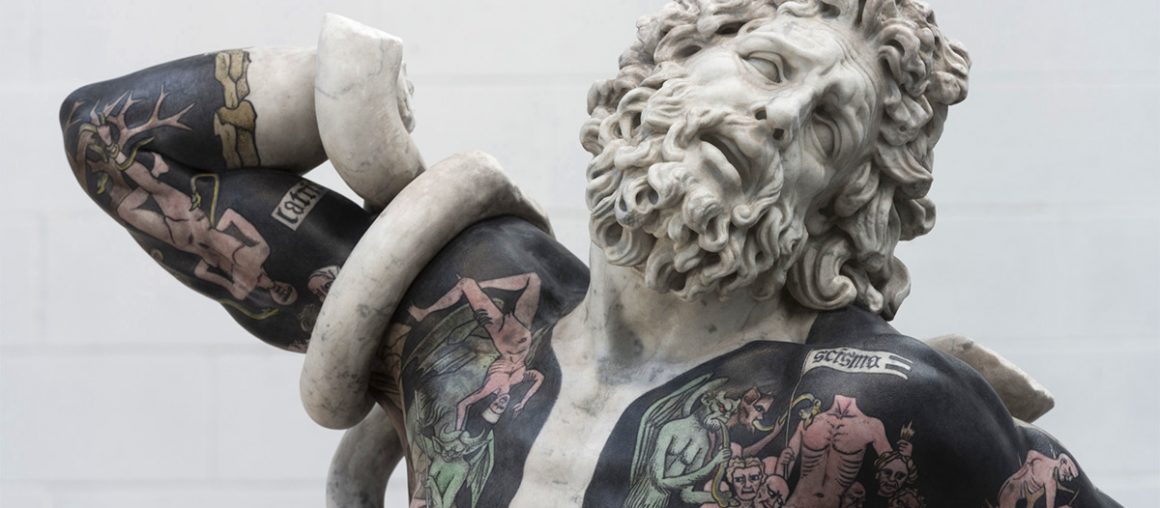 Iconic Marble Sculptures Tattooed with Inky Backdrops and Floral Motifs by Fabio Viale