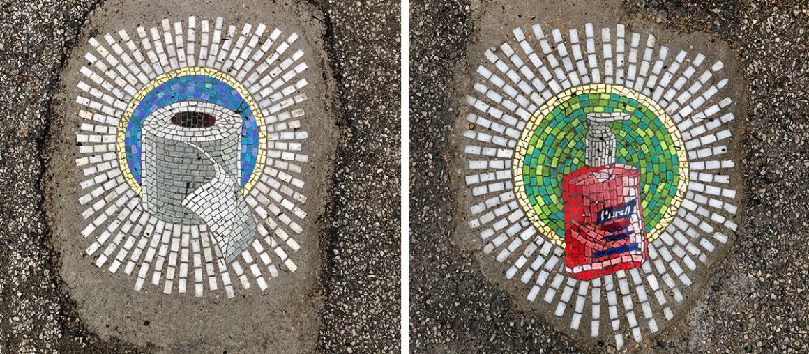 Chicago Potholes Are Filled with Pandemic Essentials in Humorous New Mosaics by Jim Bachor