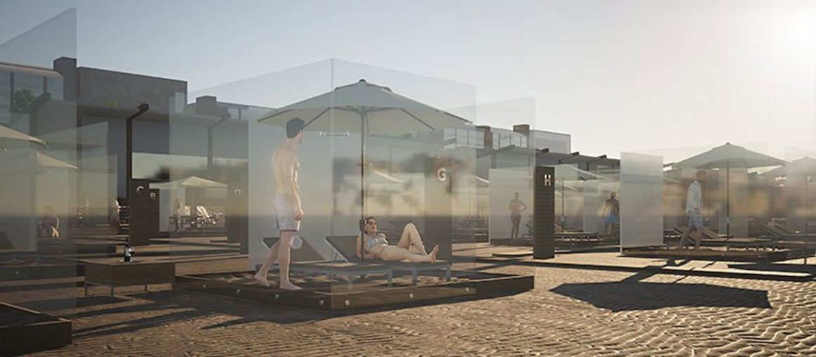 umberto menasci proposes plexiglass boxes on the beach this summer