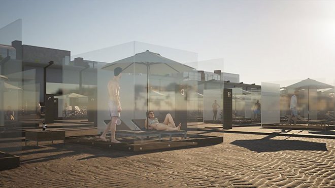 umberto menasci proposes plexiglass boxes on the beach this summer