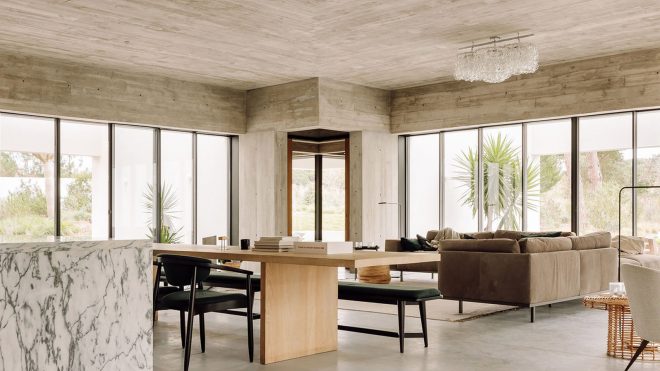 Triple-perspective living room centres Casa Meco in Portugal