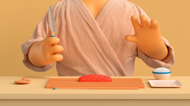 A Chef Demonstrates the Emotional Steps of How To Make Sushi
