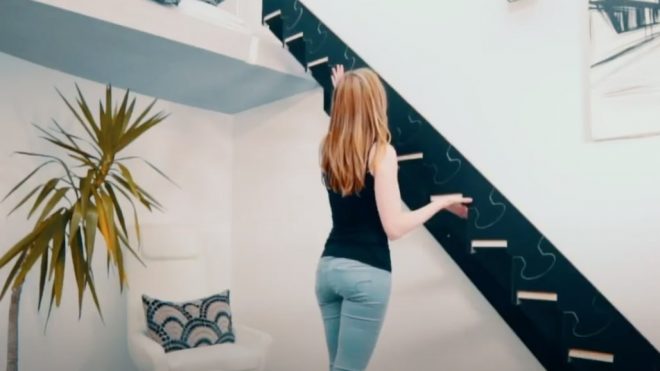 Innovative staircase disguises itself as cool wall art when folded away