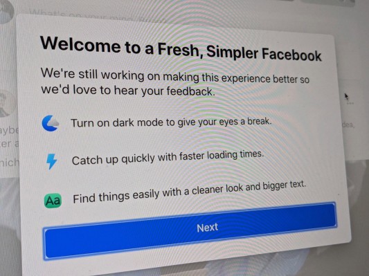 Facebook’s redesign goes live with simplified navigation and dark mode – TechCrunch