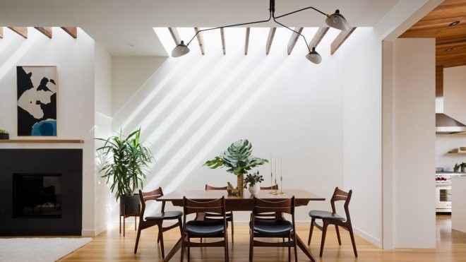 Woodwork and skylights stream light into Noe Valley Residence in San Francisco