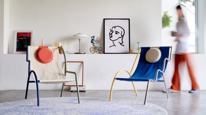 Kaoi studio designs modular Ebba chairs based on Ettore Sottsass' Memphis movement