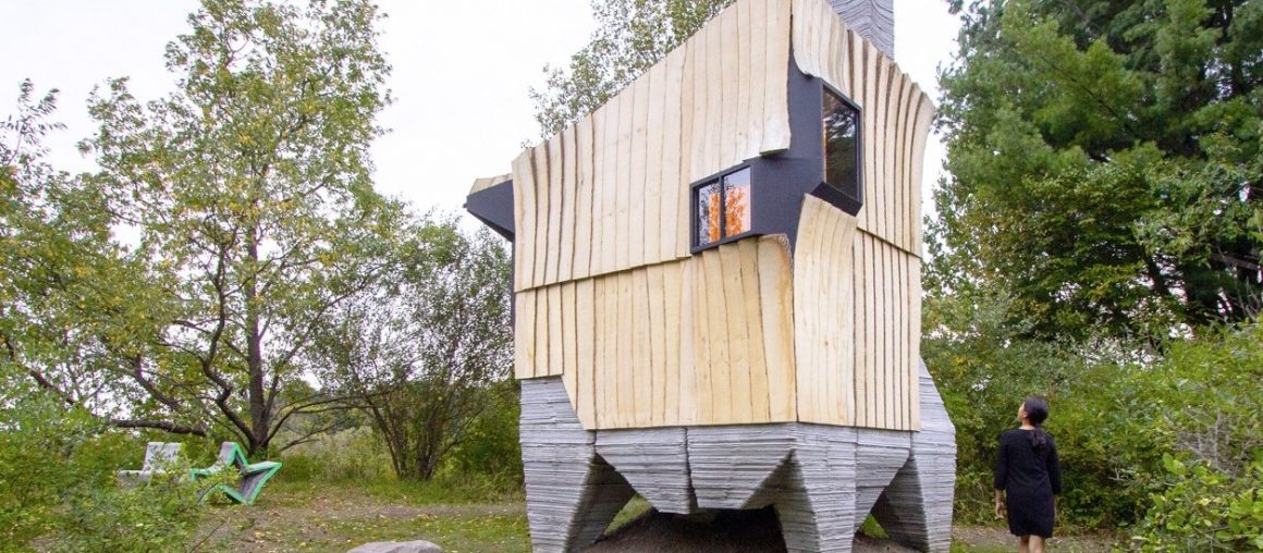 Architects turn waste wood into a 3D-printed cabin in upstate New York