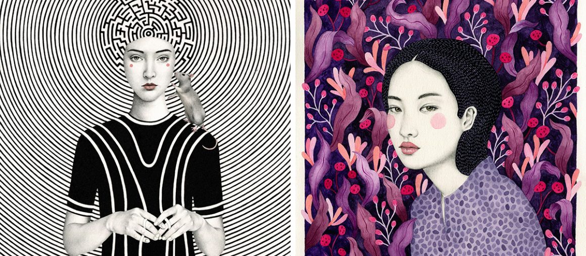 Hypnotic Illustrations Blur Resolute Women into Heavily Patterned Portraits