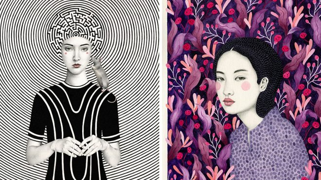 Hypnotic Illustrations Blur Resolute Women into Heavily Patterned Portraits
