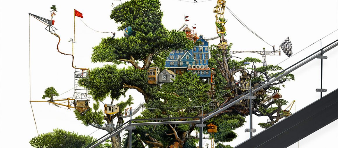 A Three-Story Tree Acts as a Scaffold for a Growing Community in a Mural by Ethan Murrow