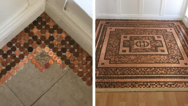 Jeweler Uses 7,500 Pennies to Decorate Her Floor With Dazzling Mosaic Design