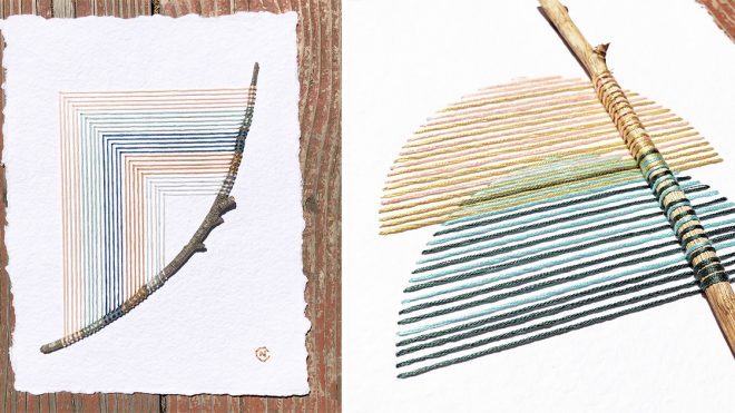 Precise Angular Stitches Encase Found Twigs in Natalie Ciccoricco's New Embroideries