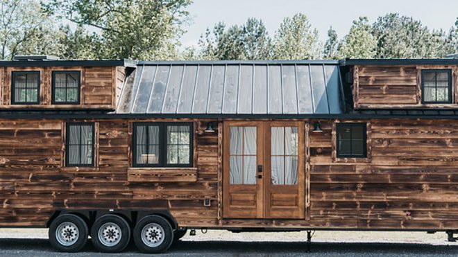 The Denali XL is a spacious, rustic tiny home on wheels