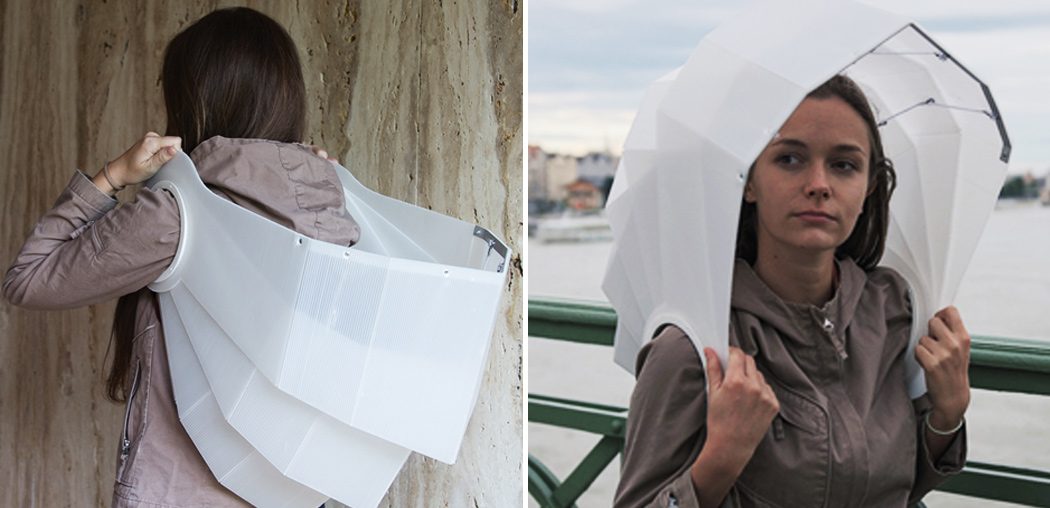 This wearable umbrella is designed to keep you and your belongings dry in rains!