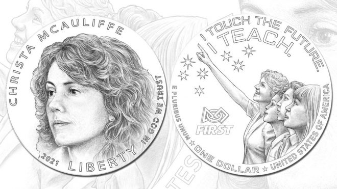 Candidate designs reviewed for 'Teacher in Space' Christa McAuliffe coin
