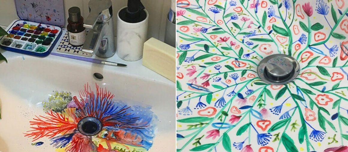 An Italian artist paints stunning watercolor designs in her sink to make hand-washing more beautiful
