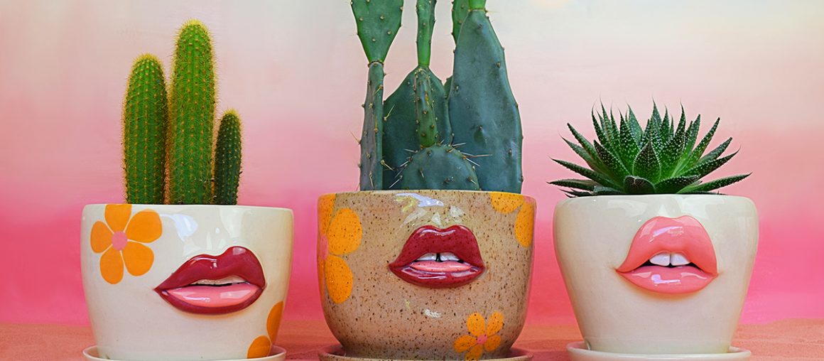 Rosy, Voluptuous Lips and Moody Faces Enliven Ceramic Vessels by Artist Tatiana Cardona