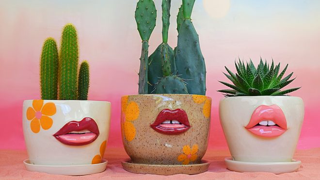 Rosy, Voluptuous Lips and Moody Faces Enliven Ceramic Vessels by Artist Tatiana Cardona