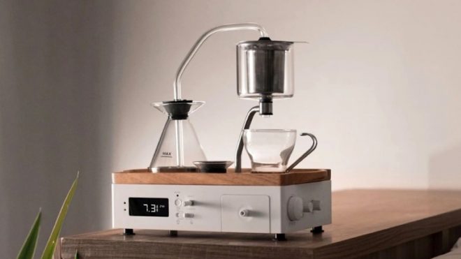 The Bariseur 2.0 wakes you up each morning with a fresh cup of coffee and a charged phone