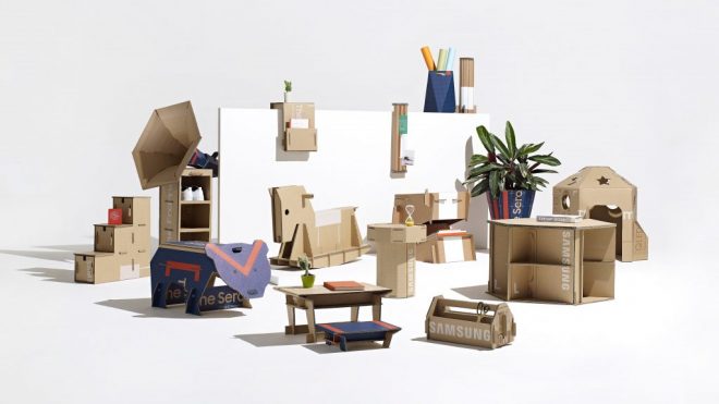 15 furniture designs made from repurposed cardboard revealed in the Dezeen x Samsung Out of the Box Competition shortlist