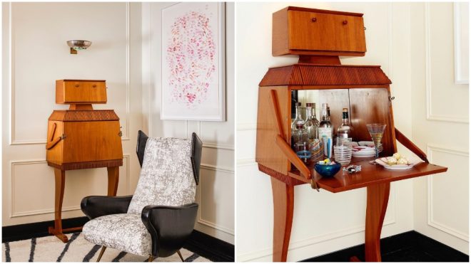 A Cleverly Designed Vintage Wooden Robot Bar Inspired by the 1969 Apollo 11 Lunar Landing