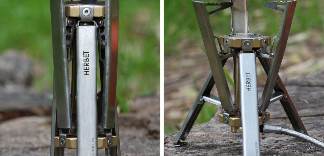 This award-winning portable camp-stove opens up with a single push