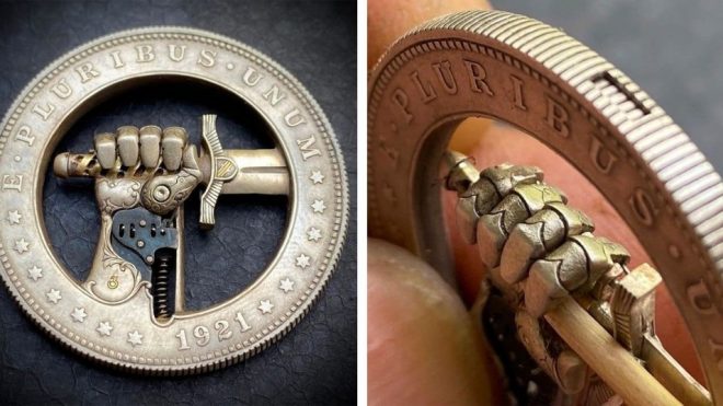 Artist Turns Dollar Coin Into Incredible Sculpture With Hidden Movable Mechanics