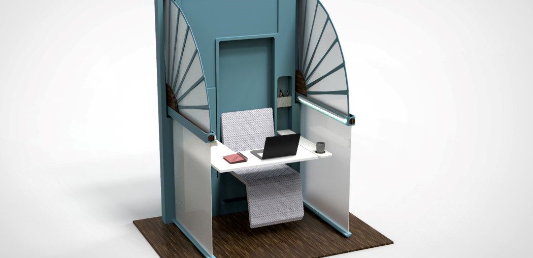 This self-isolating fold-out work-cubicle turns any wall into a safe workspace
