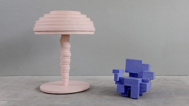 Studio Nucleo colours Primitive furniture in pastel hues for Nilufar Gallery