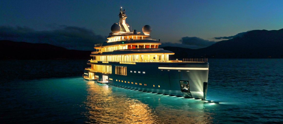 A 353-foot hybrid gigayacht wrapped in glass looks like a floating palace of light — and it'll only cost you a quarter of a billion dollars. Take a look inside.