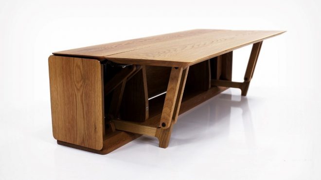 The Lido table’s hinged side-panels give it the ability to expand to 3 times its size