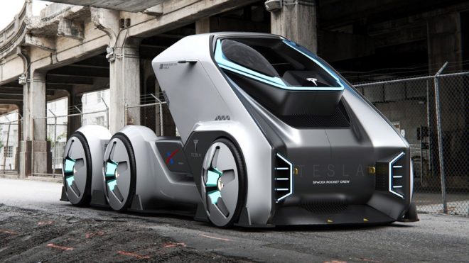 Tesla x SpaceX crossover semi-truck concept helps transport rocket parts and crew