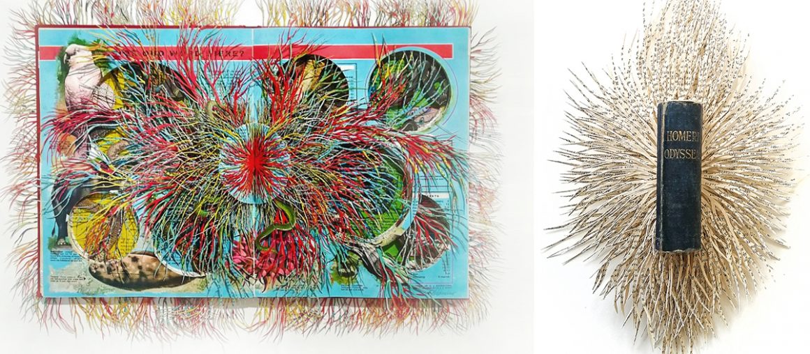 Fringed Paper Networks Peek Out From Vintage Encyclopedias, Textbooks, and Classics by Artist Barbara Wildenboer