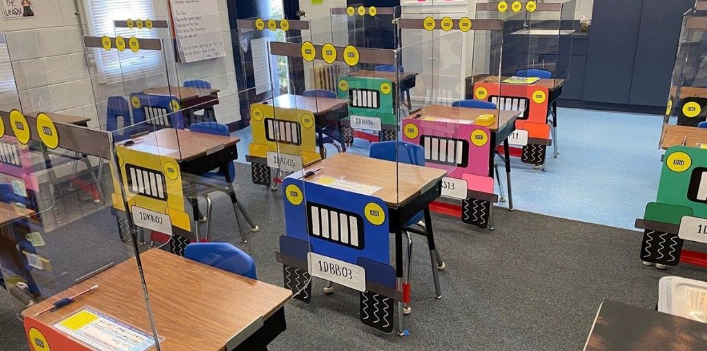 Teachers Transform Students' Desks Into "Jeeps" With Plastic Shields to Help Ensure Social Distancing