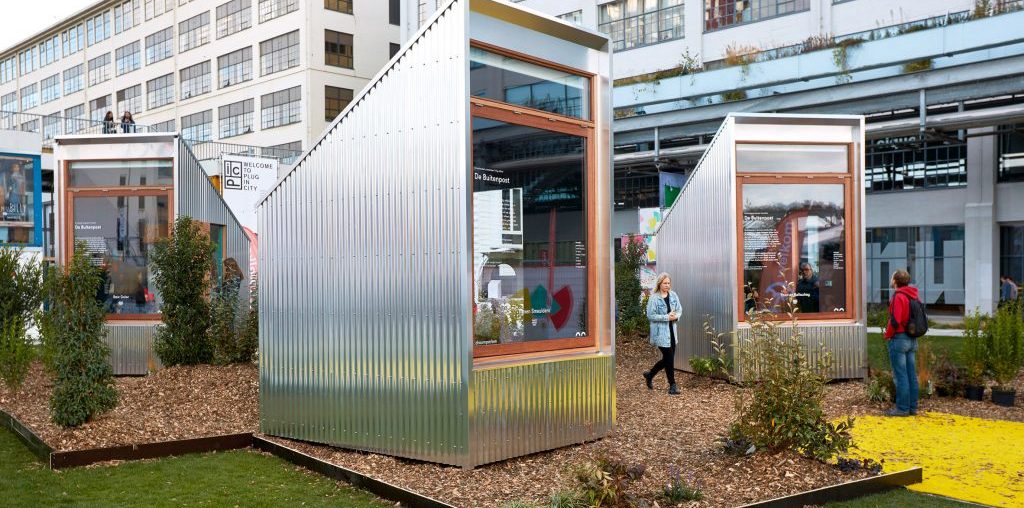 Dutch Invertuals designs Tiny Offices from corrugated aluminium plates