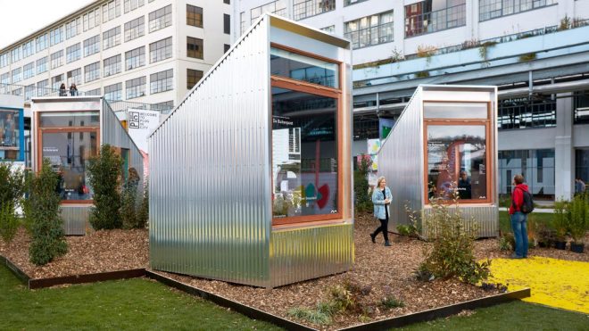 Dutch Invertuals designs Tiny Offices from corrugated aluminium plates