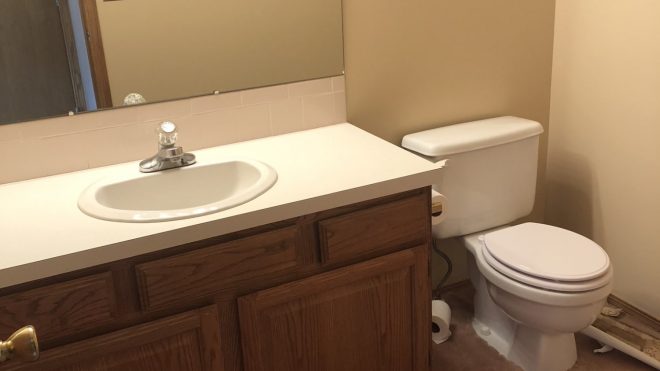 Before and After: A Pink Carpeted (!) Bathroom Is Totally Transformed for $2,325