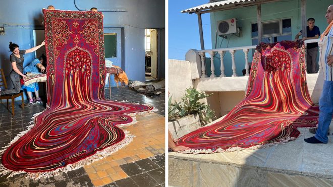 A Staggering Sculptural Rug by Artist Faig Ahmed Pours into an Amorphous Puddle