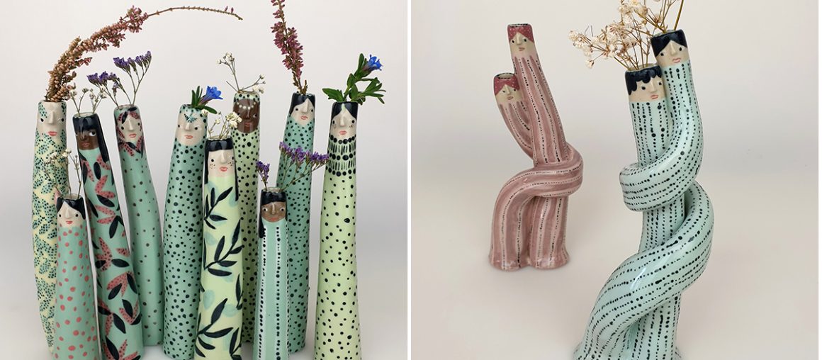 Quirky Characters Anthropomorphize Patterned, Pastel Vases by Ceramicist Sandra Apperloo