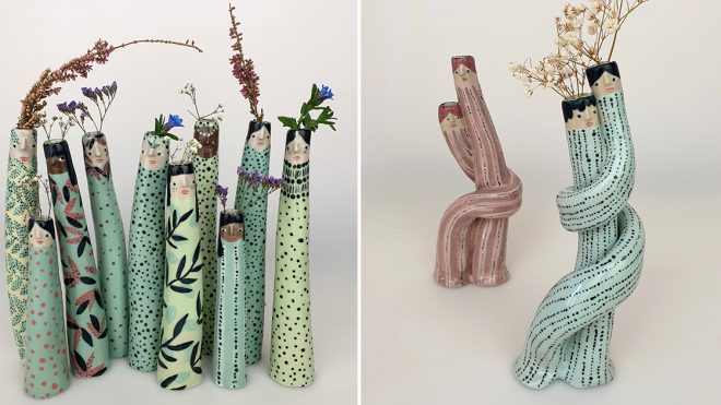 Quirky Characters Anthropomorphize Patterned, Pastel Vases by Ceramicist Sandra Apperloo